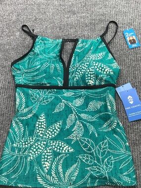 Free Country Teal and White Floral Camisole Tank